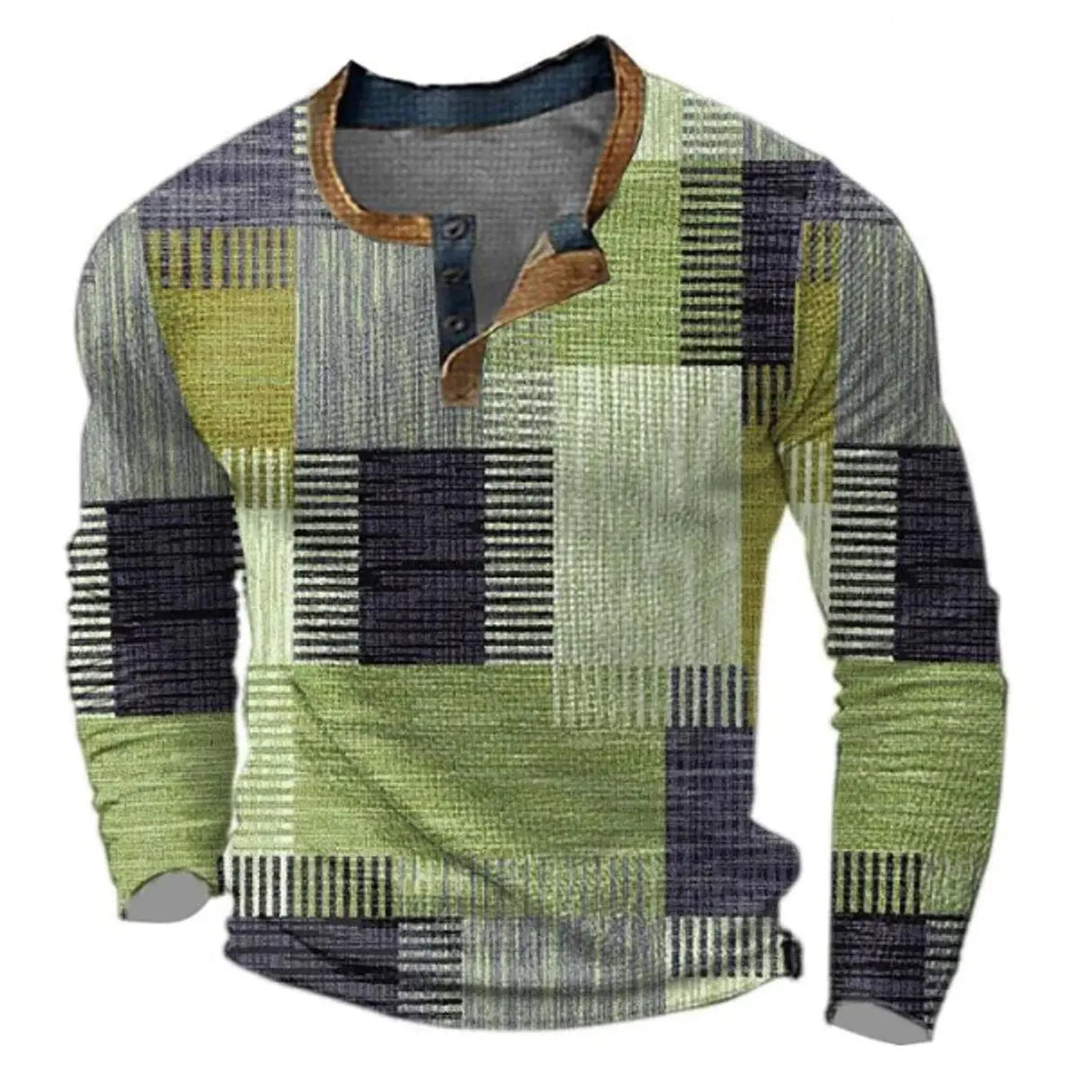 Men's Retro Colour Block Long Sleeve Mens Knit Sweater Henley Top