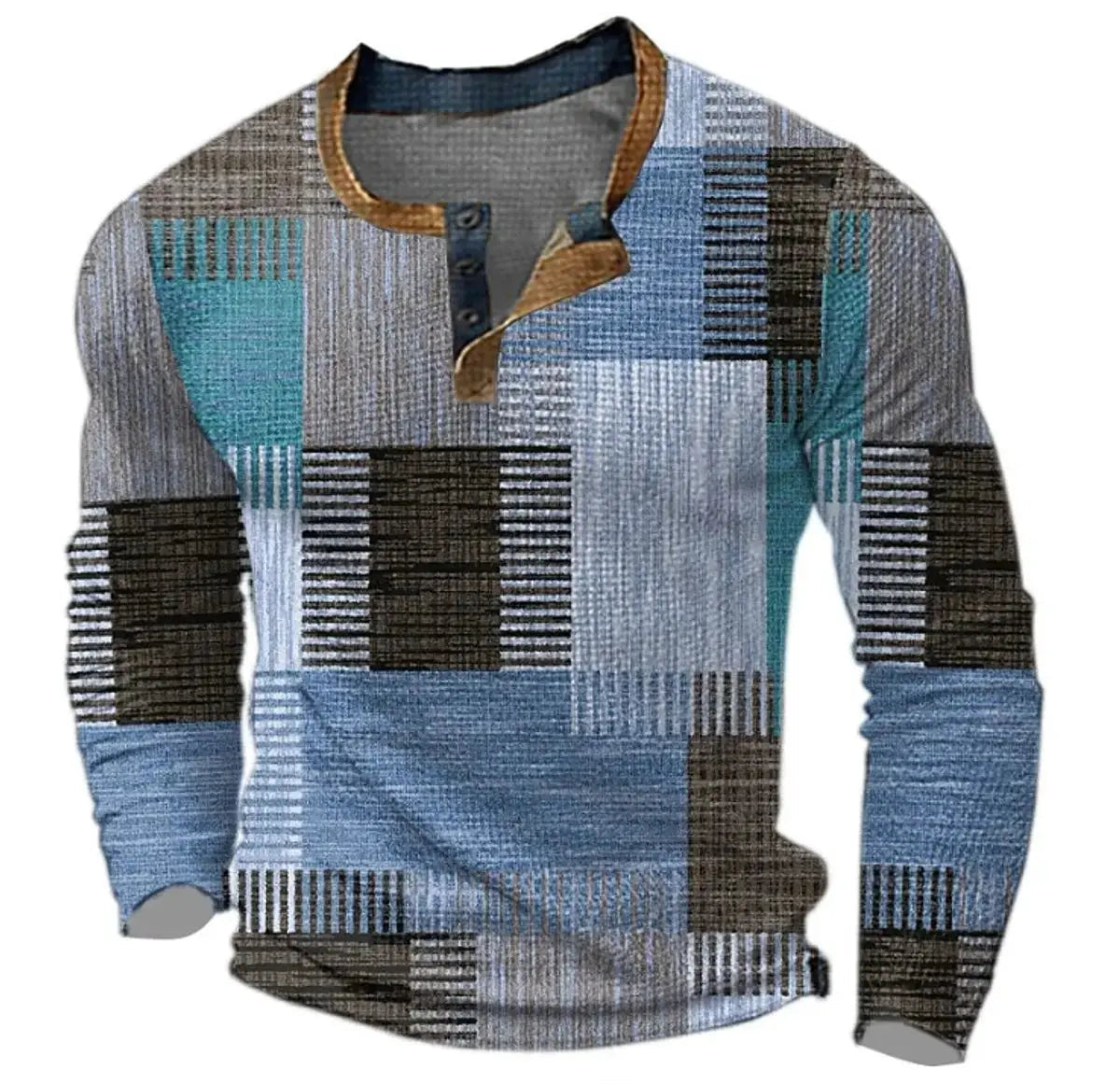 Men's Retro Colour Block Long Sleeve Mens Knit Sweater Henley Top