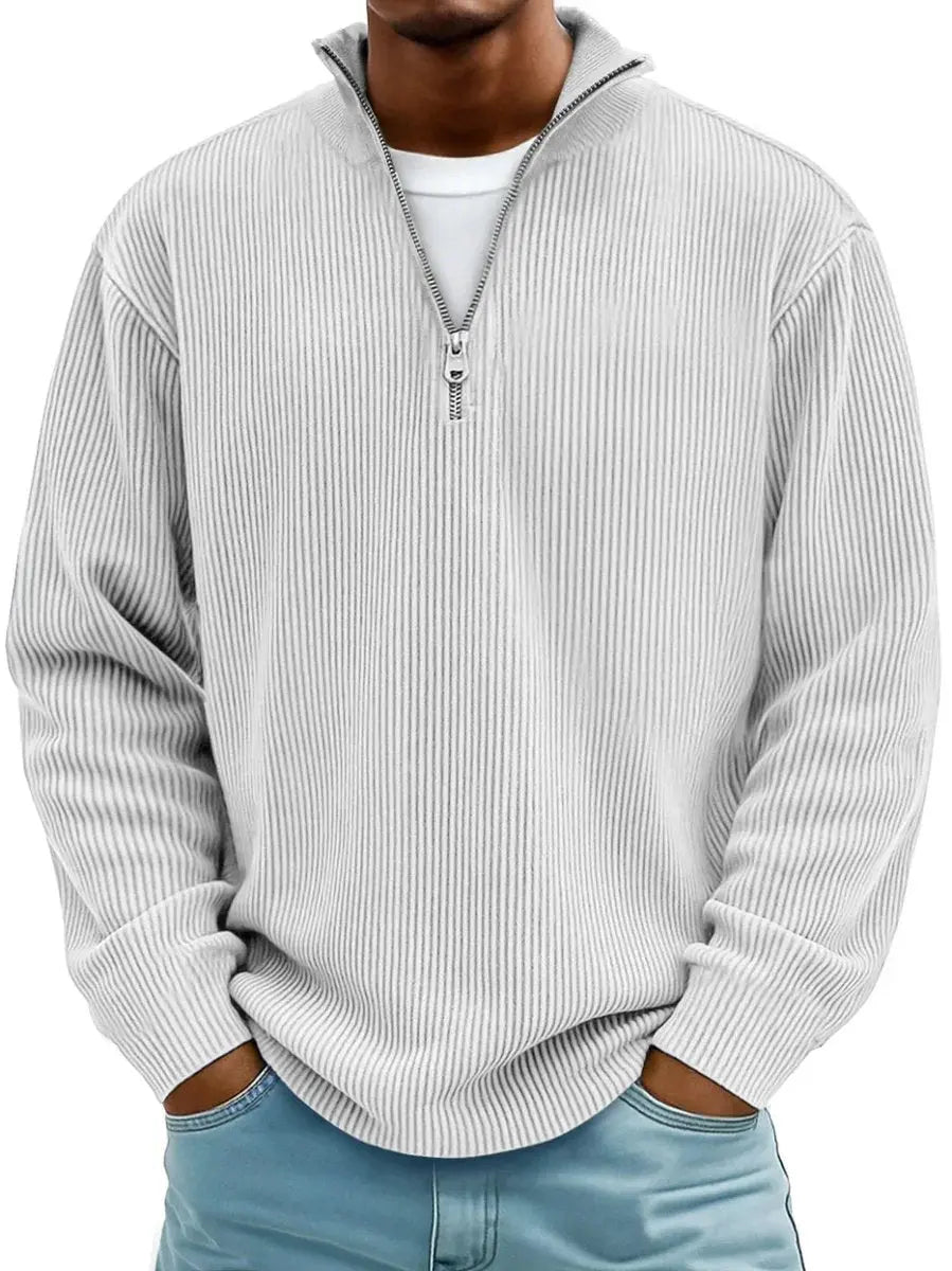 Men's Ribbed Knit Sweater Quarter-Zip Pullover Jumper