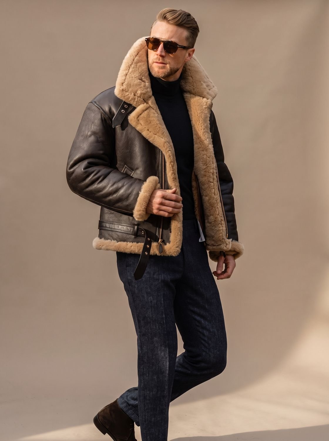 Archie | Men's Sheepskin Bomber Leather Flying Jacket Shearling Collar