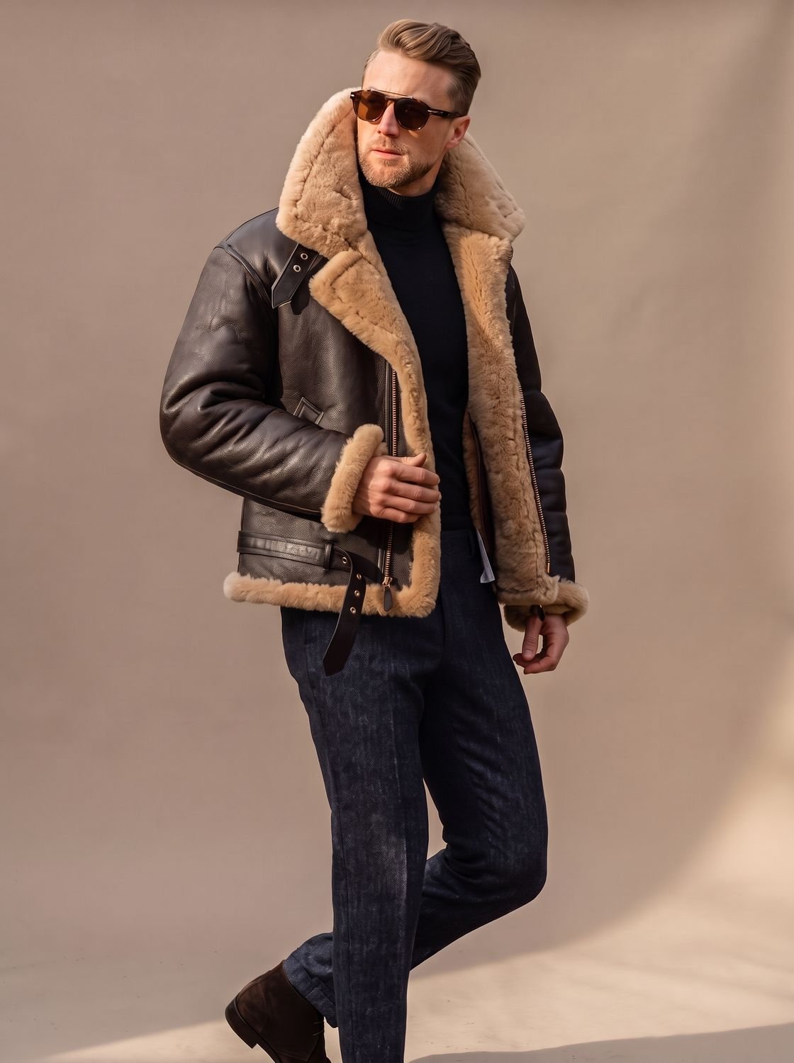 Archie | Men's Sheepskin Bomber Leather Flying Jacket Shearling Collar
