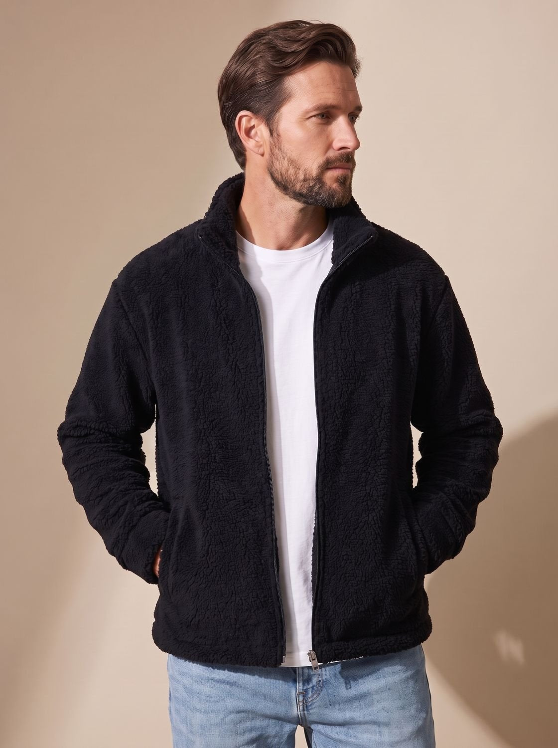 Noah | Men's Sherpa Fleece Full-Zip Stand-Collar Plush Jacket