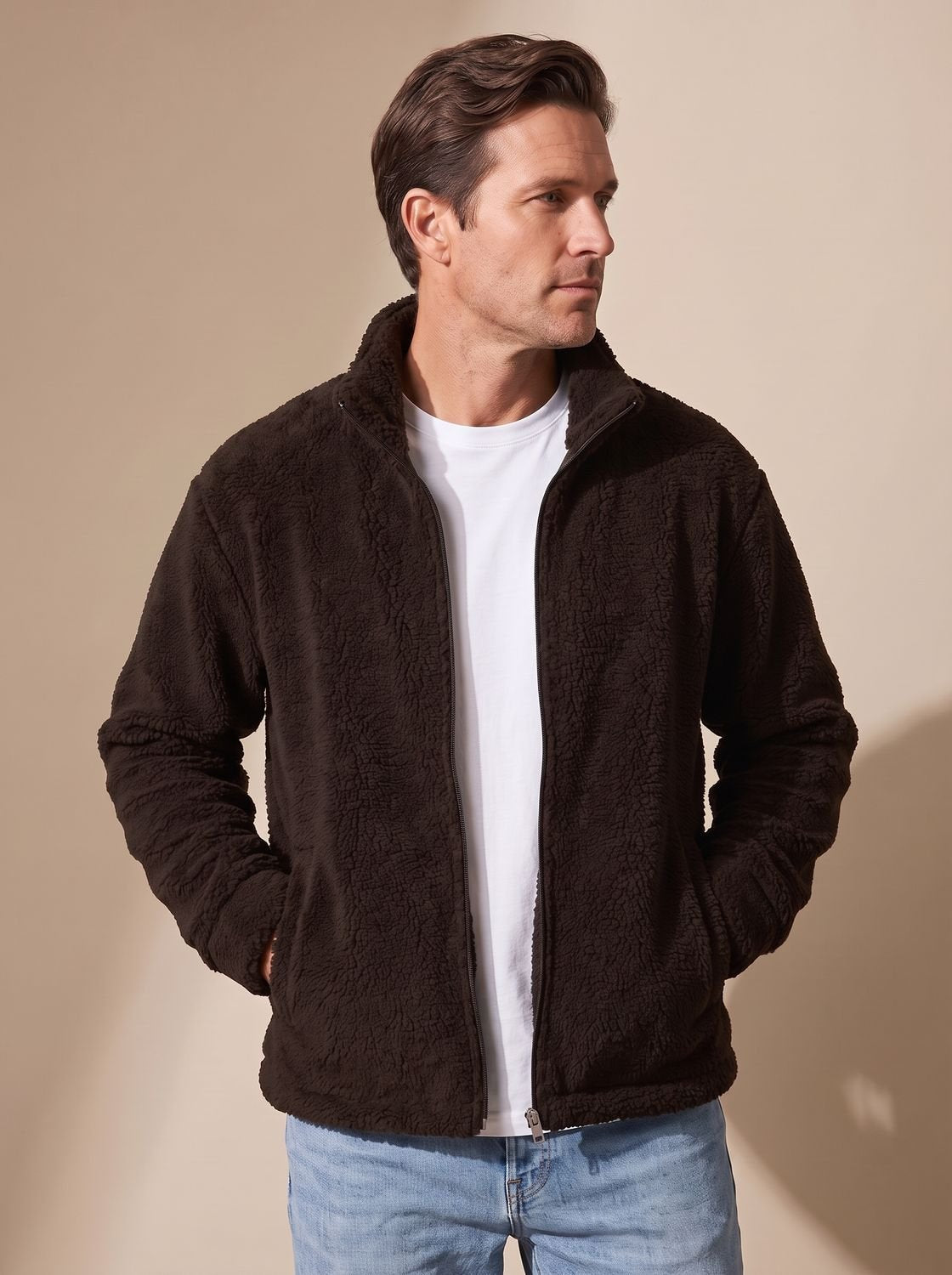 Noah | Men's Sherpa Fleece Full-Zip Stand-Collar Plush Jacket