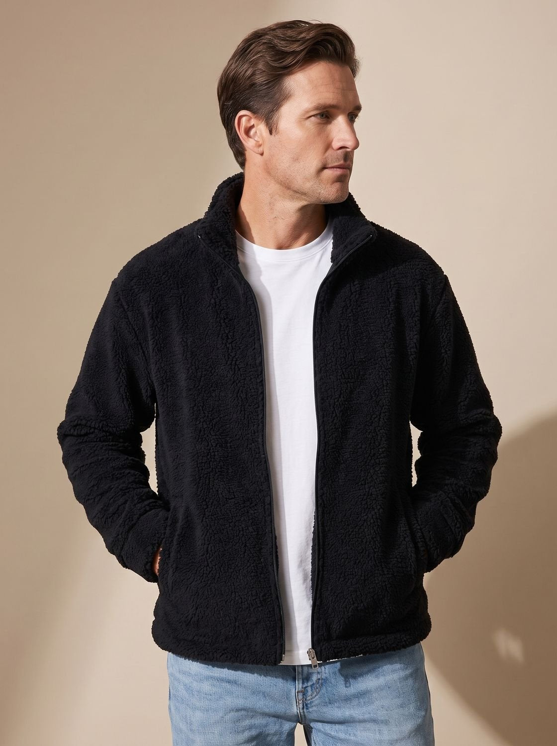 Noah | Men's Sherpa Fleece Full-Zip Stand-Collar Plush Jacket