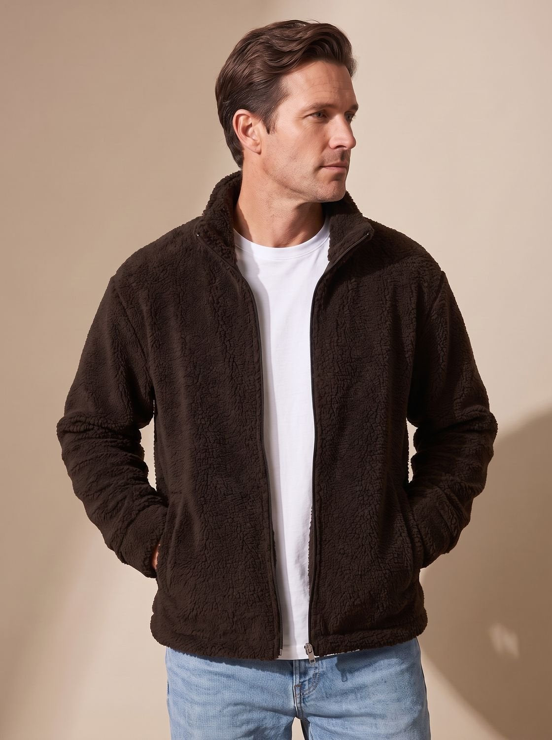 Noah | Men's Sherpa Fleece Full-Zip Stand-Collar Plush Jacket