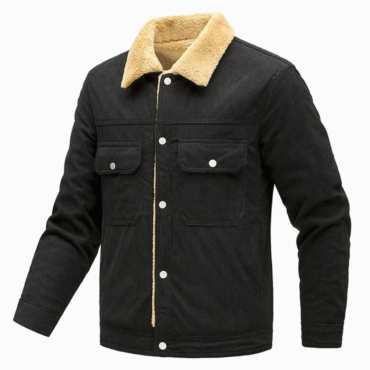 Men's Sherpa-Lined Corduroy Button-Up Jacket with Chest Pockets