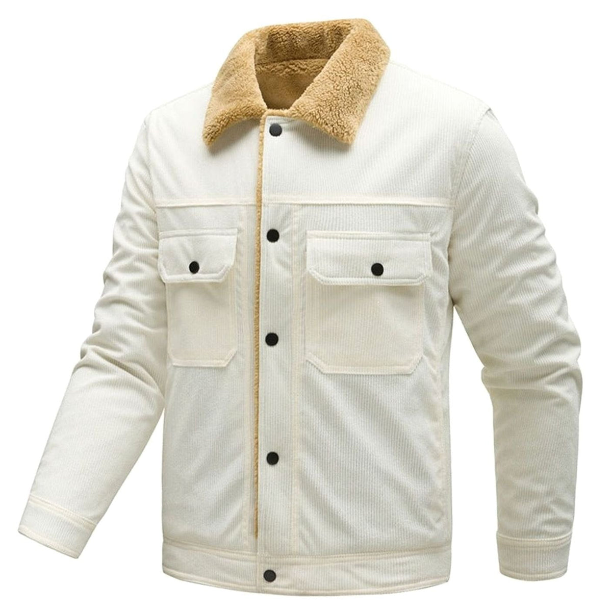 Men's Sherpa-Lined Corduroy Button-Up Jacket with Chest Pockets