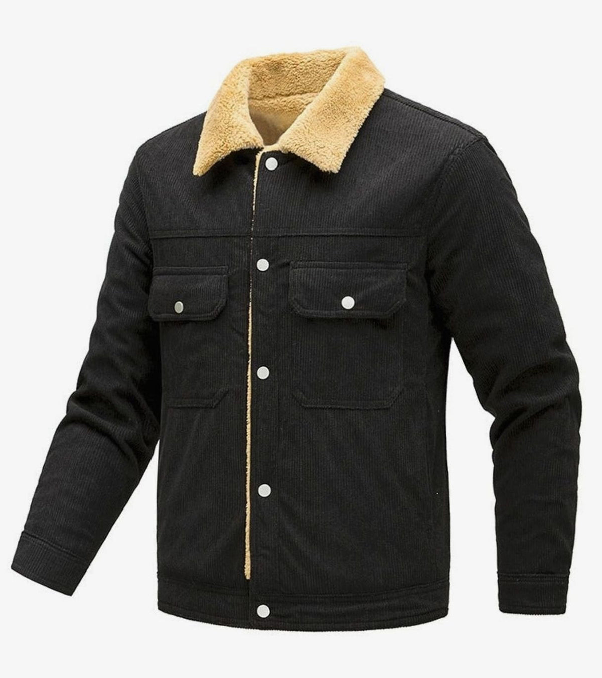 Men's Sherpa-Lined Corduroy Button-Up Jacket with Chest Pockets