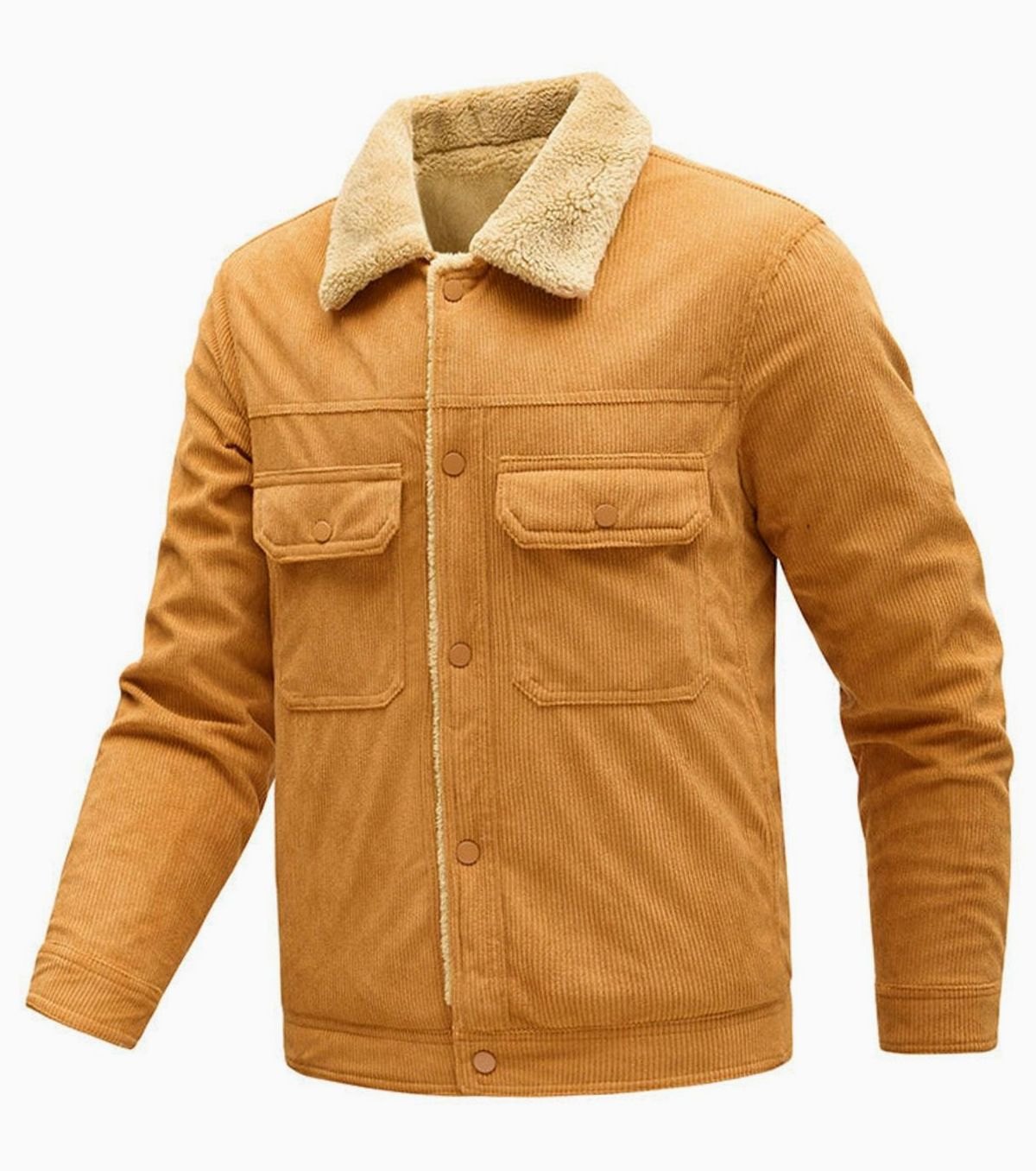 Men's Sherpa-Lined Corduroy Button-Up Jacket with Chest Pockets