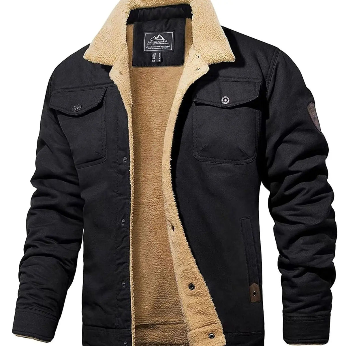 Men's Sherpa-Lined Relaxed-Fit Snap-Button Winter Jacket