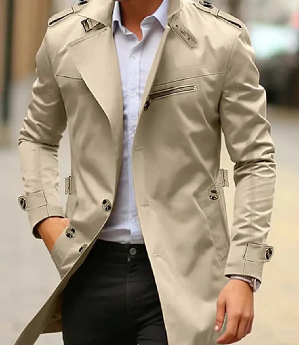 Men's Slim-Fit Belted Trench Mens Wool Coat Jacket