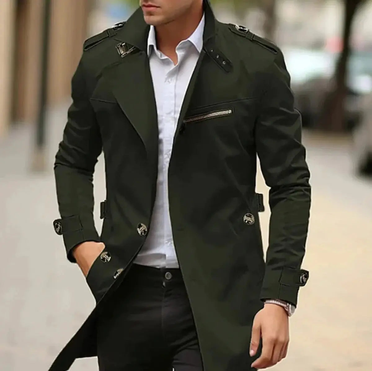 Men's Slim-Fit Belted Trench Mens Wool Coat Jacket