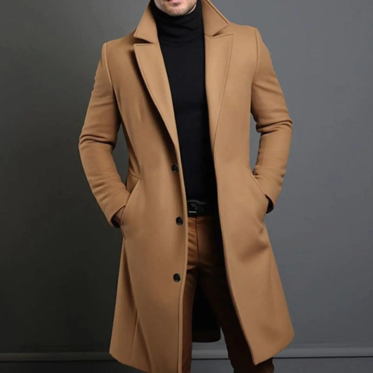 Men's Slim Fit Long Wool Coat Tailored Overcoat