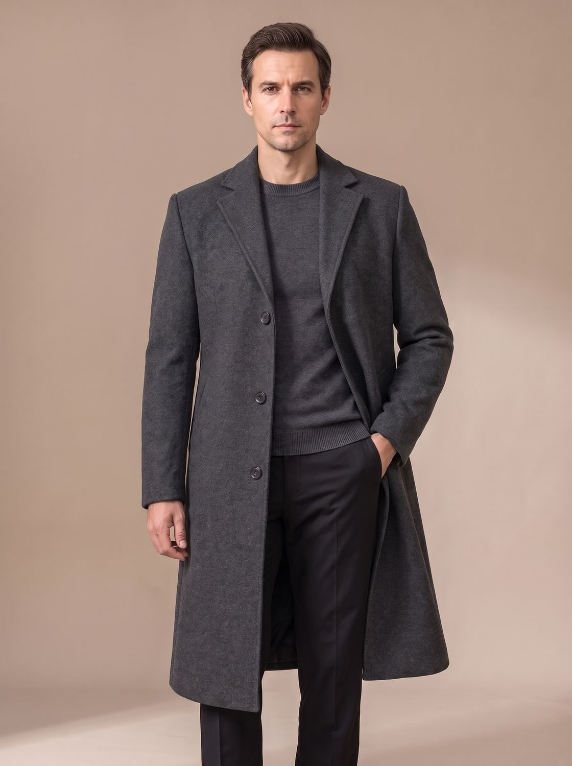 Jacob | Men's Slim-Fit Single-Breasted Notched-Lapel Tailored Topcoat