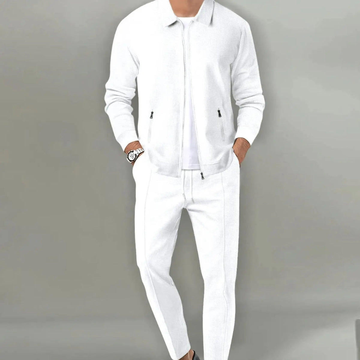 Men's Slim-Fit Zip-Up Casual Tracksuit Two-Piece Set
