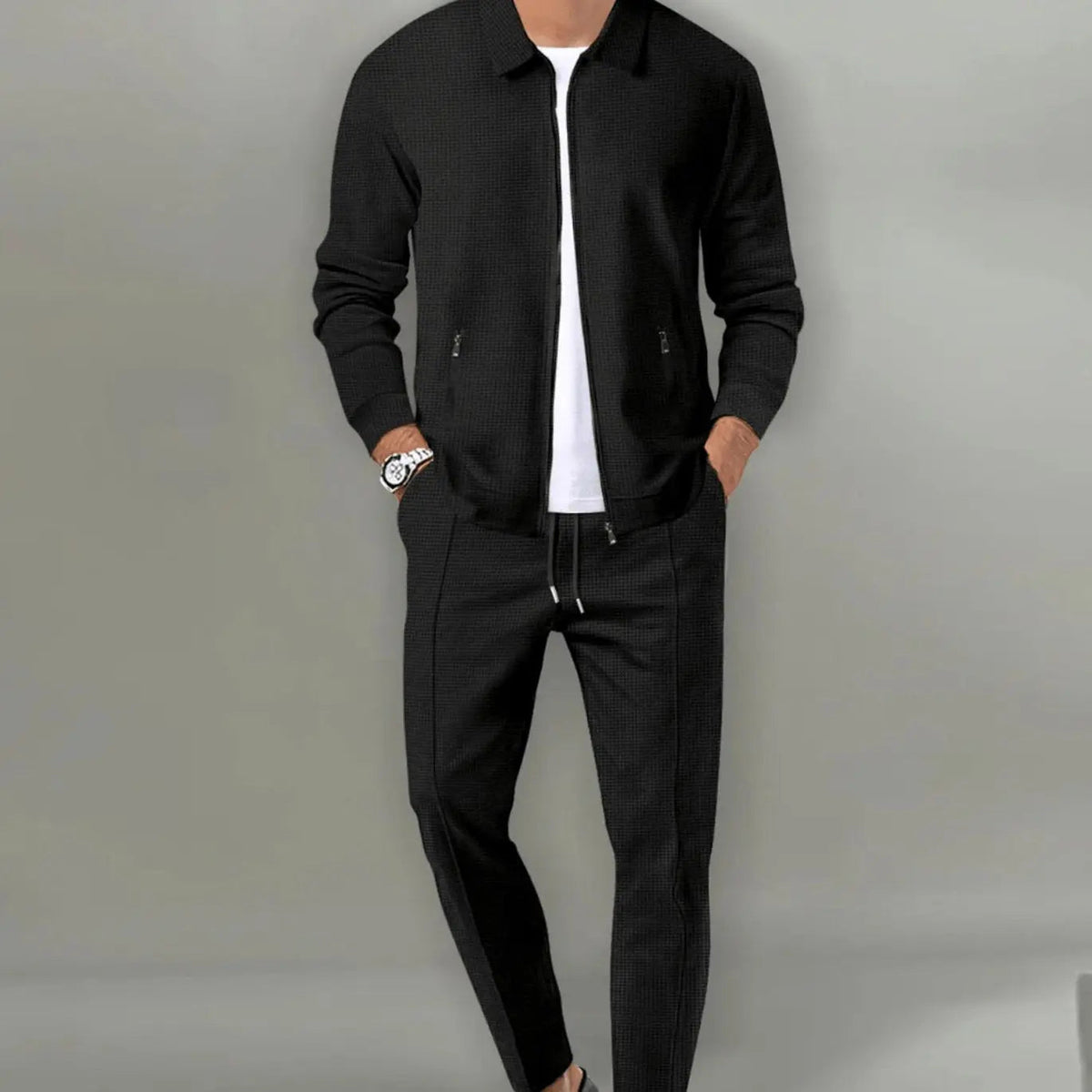 Men's Slim-Fit Zip-Up Casual Tracksuit Two-Piece Set