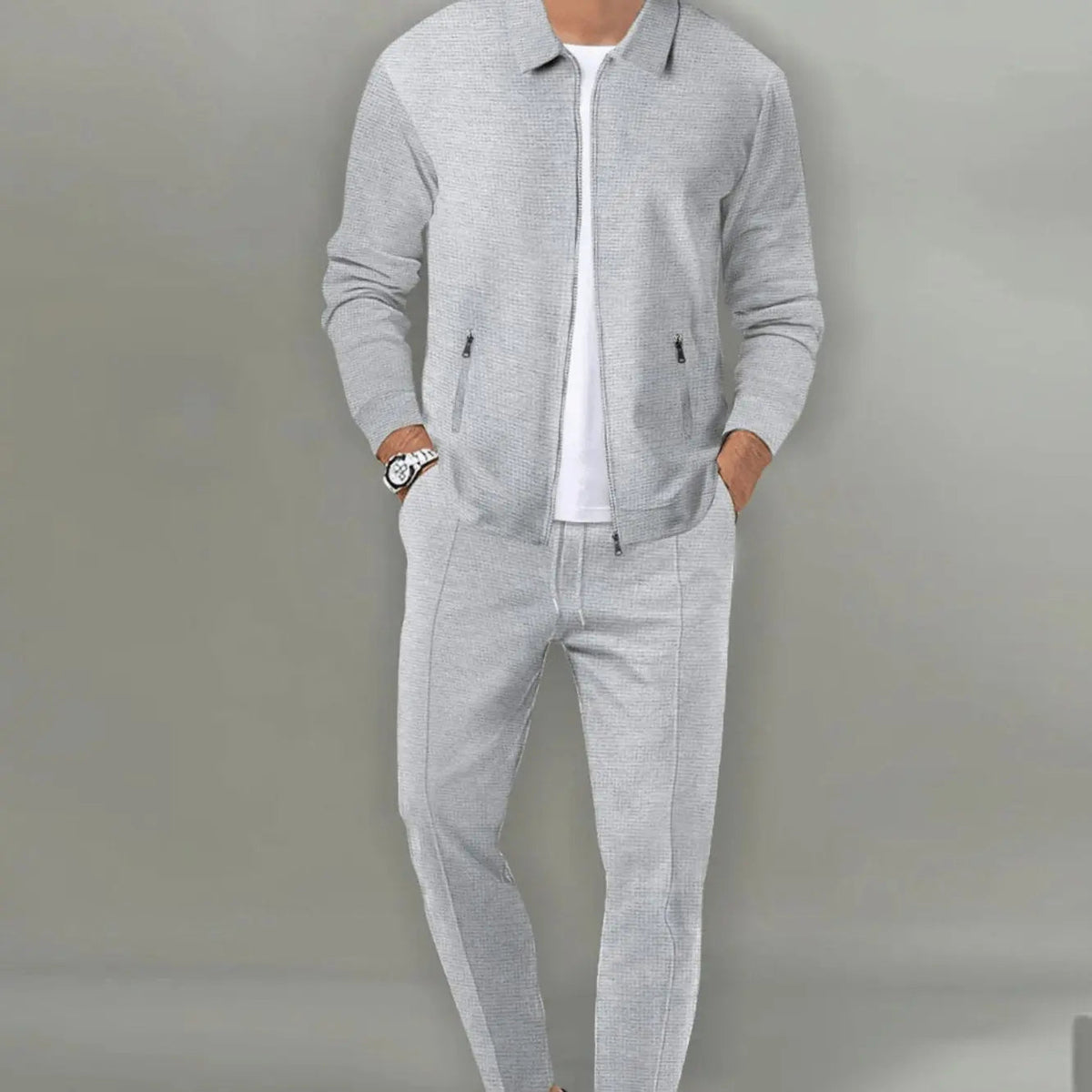 Men's Slim-Fit Zip-Up Casual Tracksuit Two-Piece Set