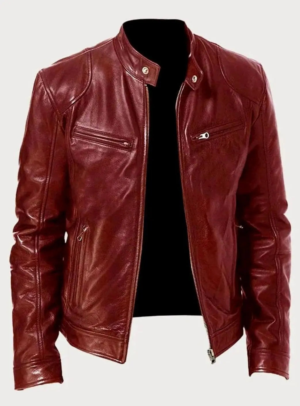 Men's Slim-Fit Zip-Up Leather Moto Style Jacket