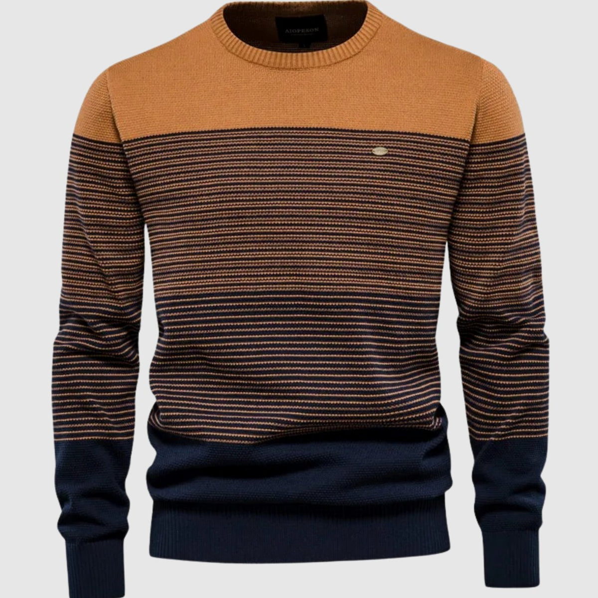 Men's Striped Colour-Block Crew-Neck Knit Pullover Jumper, Green