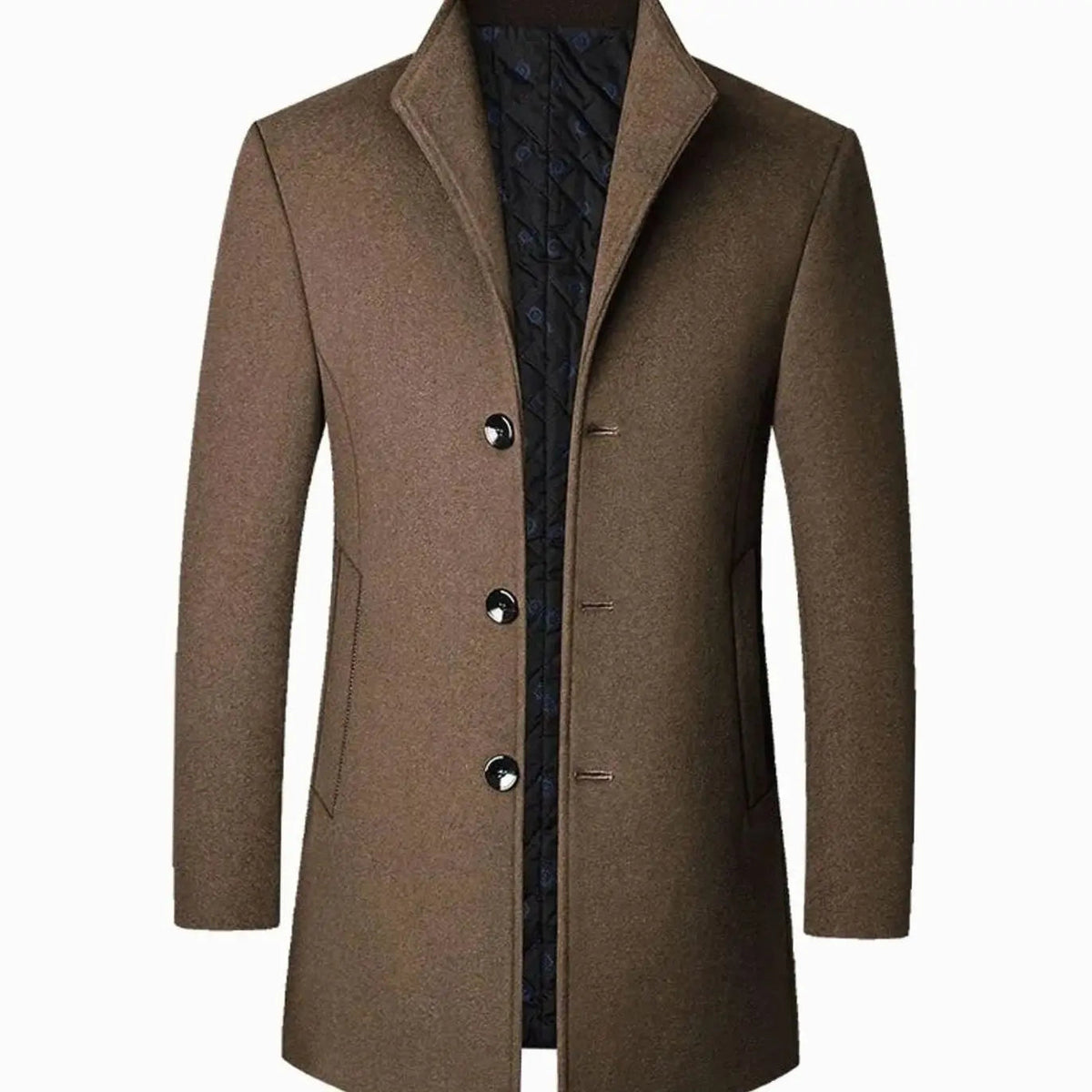 Men's Tailored Button-Front Long Overcoat