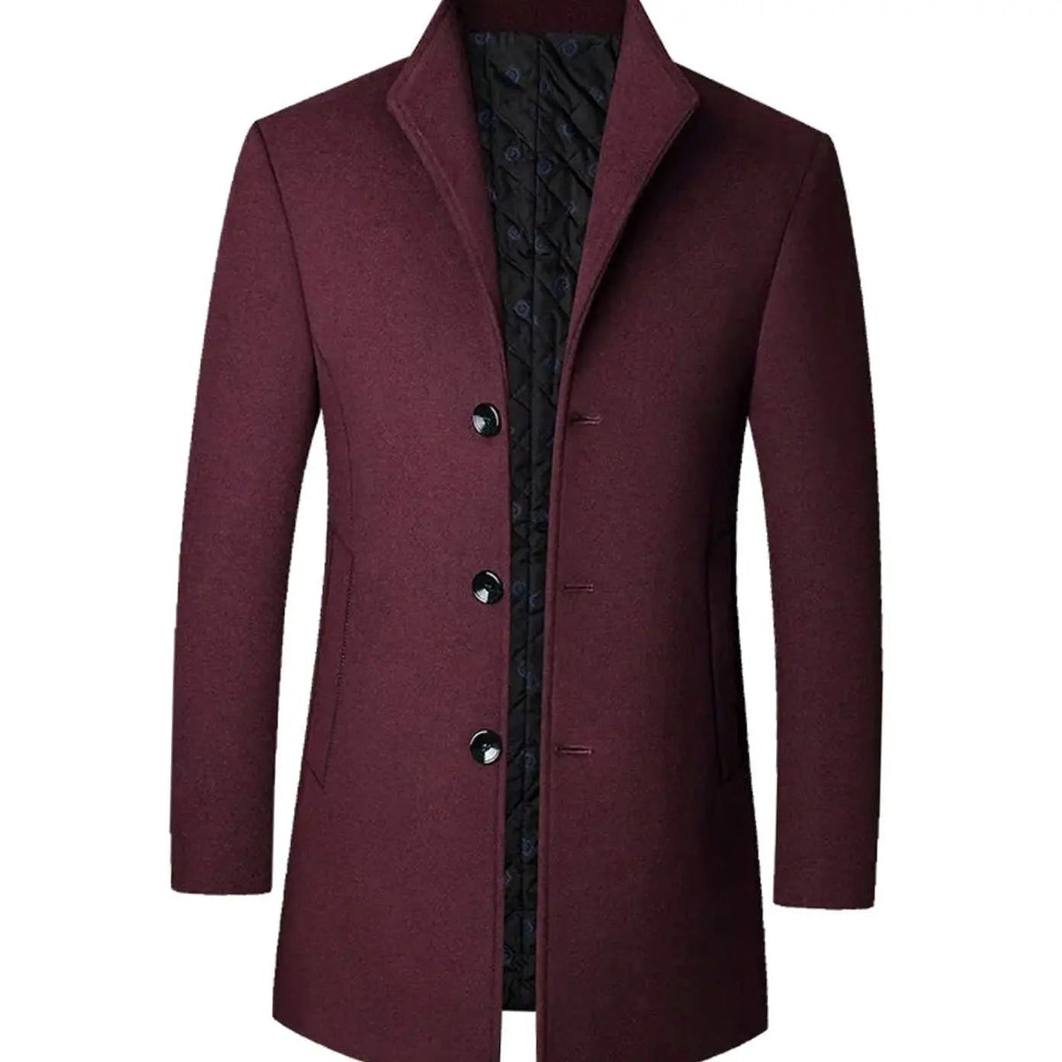 Men's Tailored Button-Front Long Overcoat