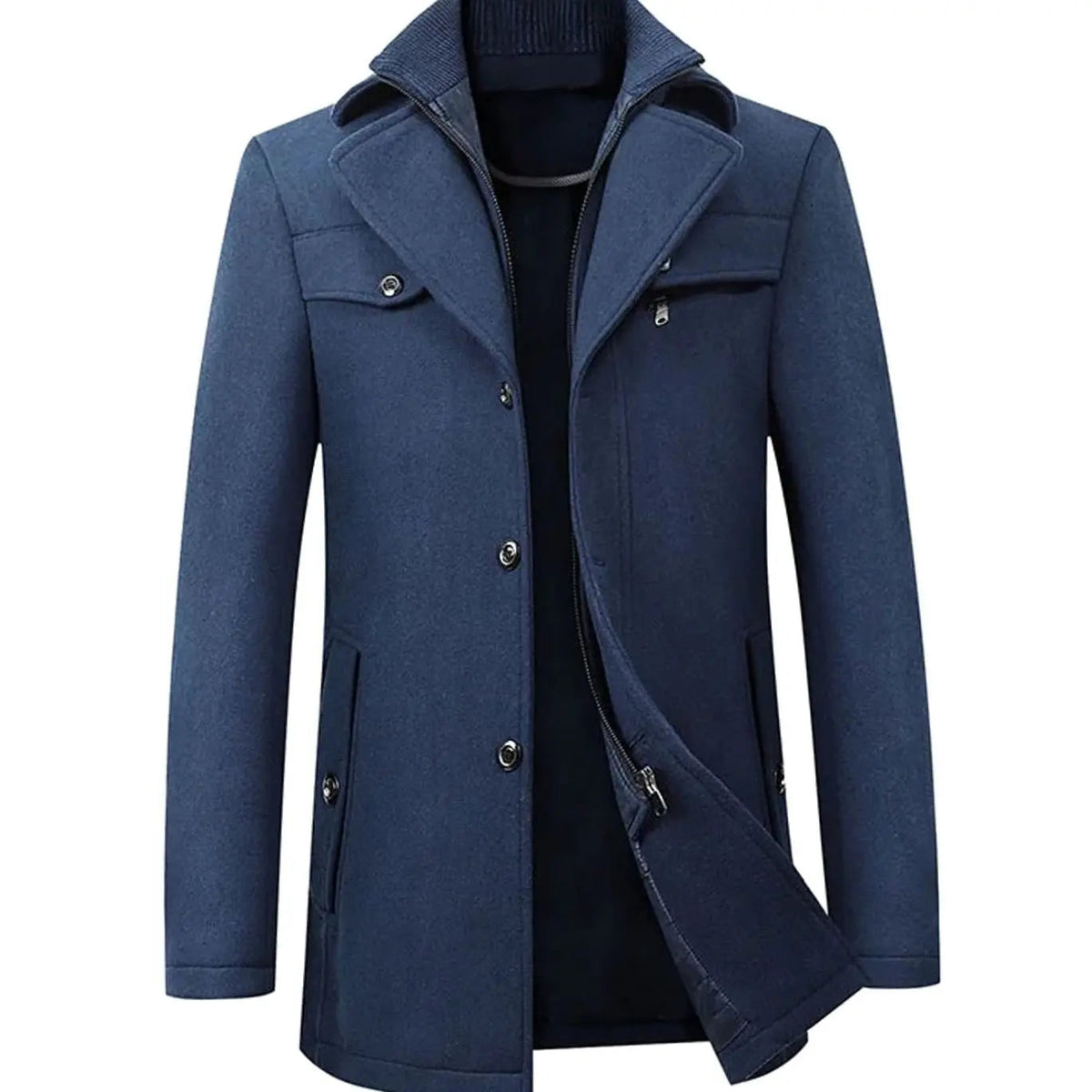 Men's Tailored Long Wool-Blend Button Overcoat
