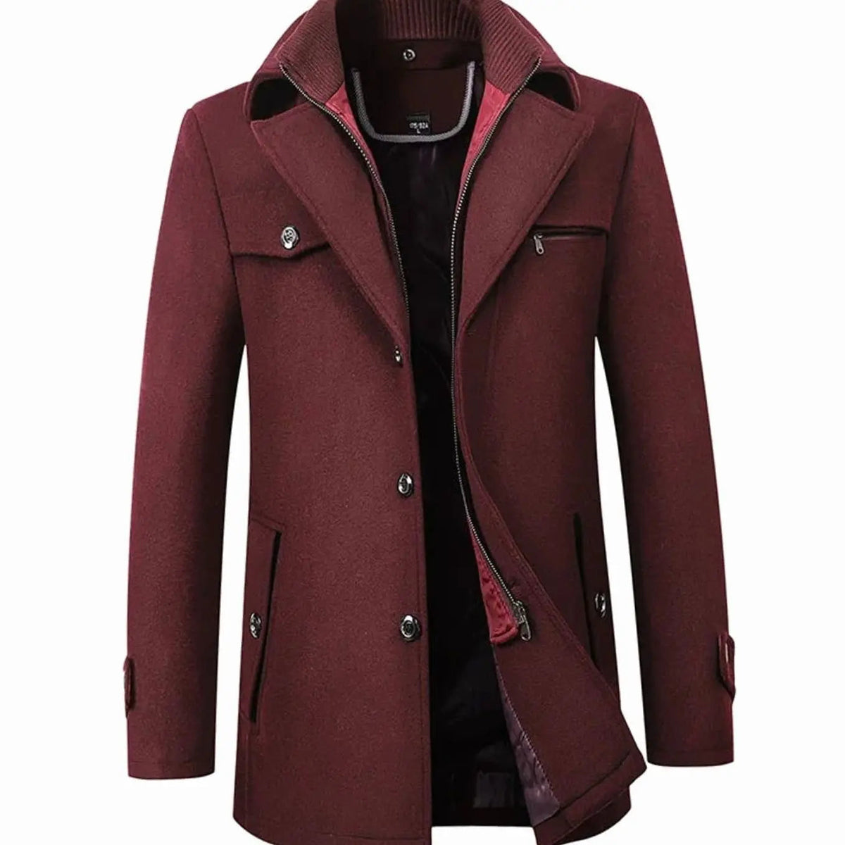Men's Tailored Long Wool-Blend Button Overcoat