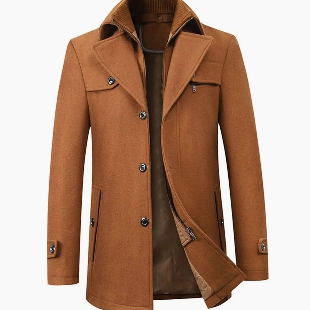 Men's Tailored Long Wool-Blend Button Overcoat