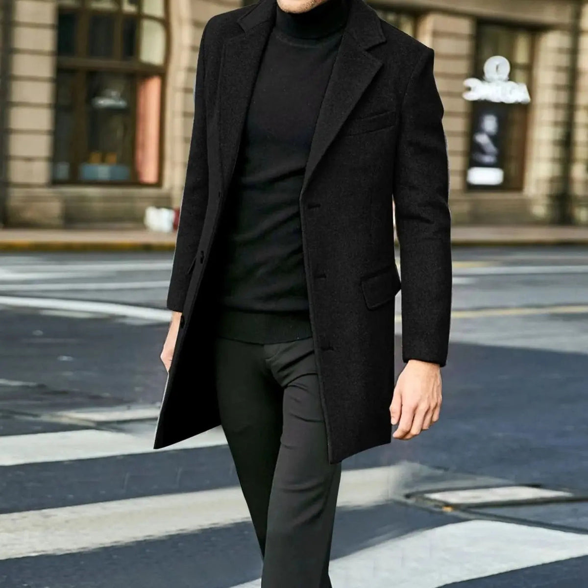 Men's Tailored Single-Breasted Wool-Look Winter Coat