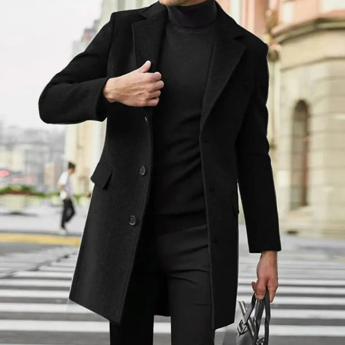 Men's Tailored Single-Breasted Wool-Look Winter Coat