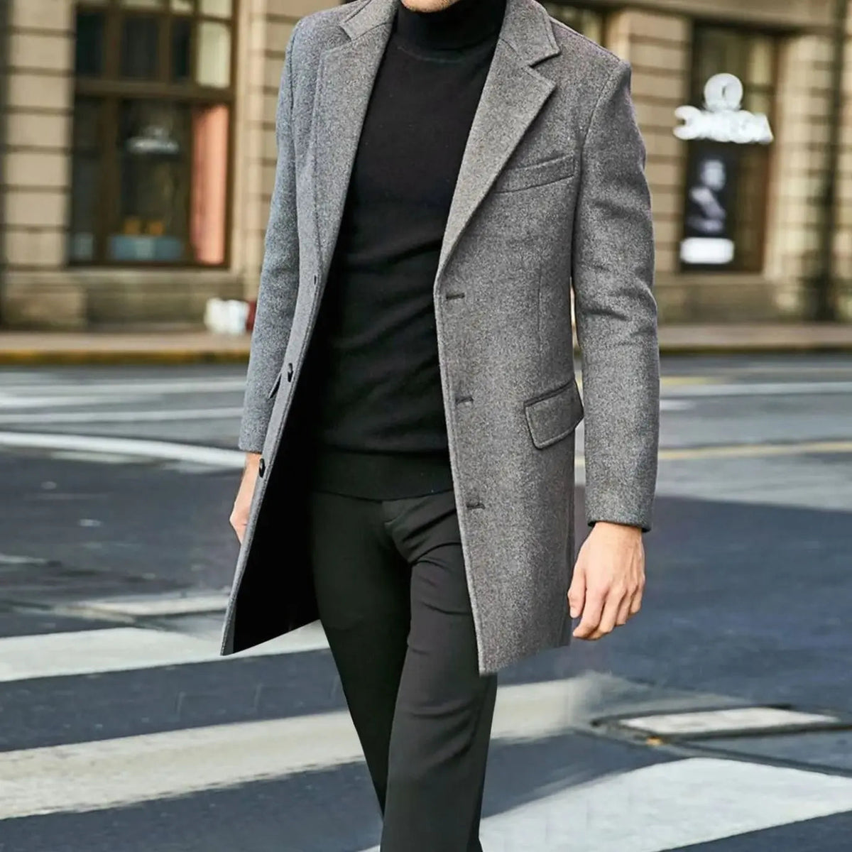 Men's Tailored Single-Breasted Wool-Look Winter Coat