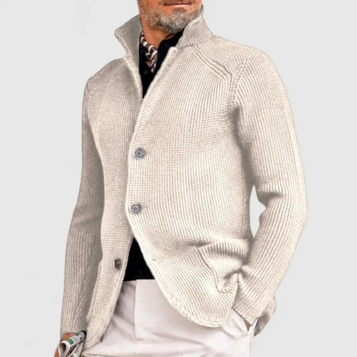 Mens Waffle-Knit Button-Up Cardigan Relaxed Fit Jumper