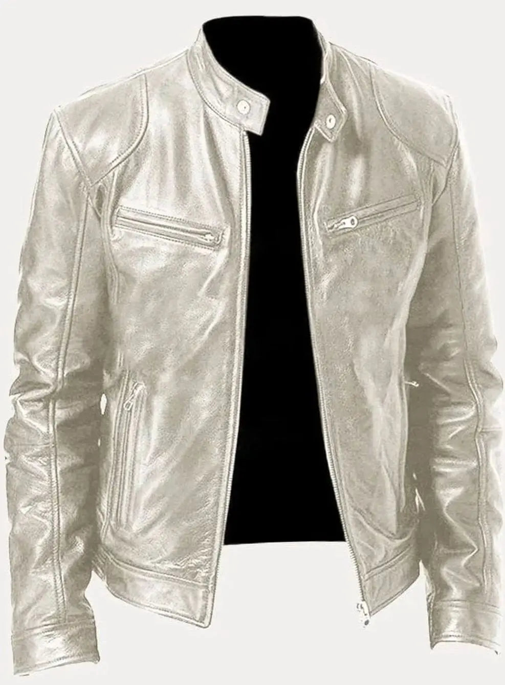 Men's Zip-Up Biker Faux Leather Casual Jacket