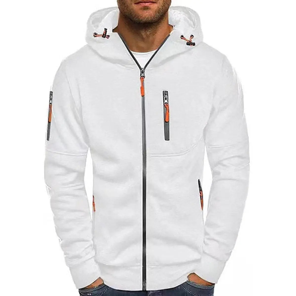 Mens Zip-Up Hooded Knit Sweater Fleece Hoodie Multi-Pocket
