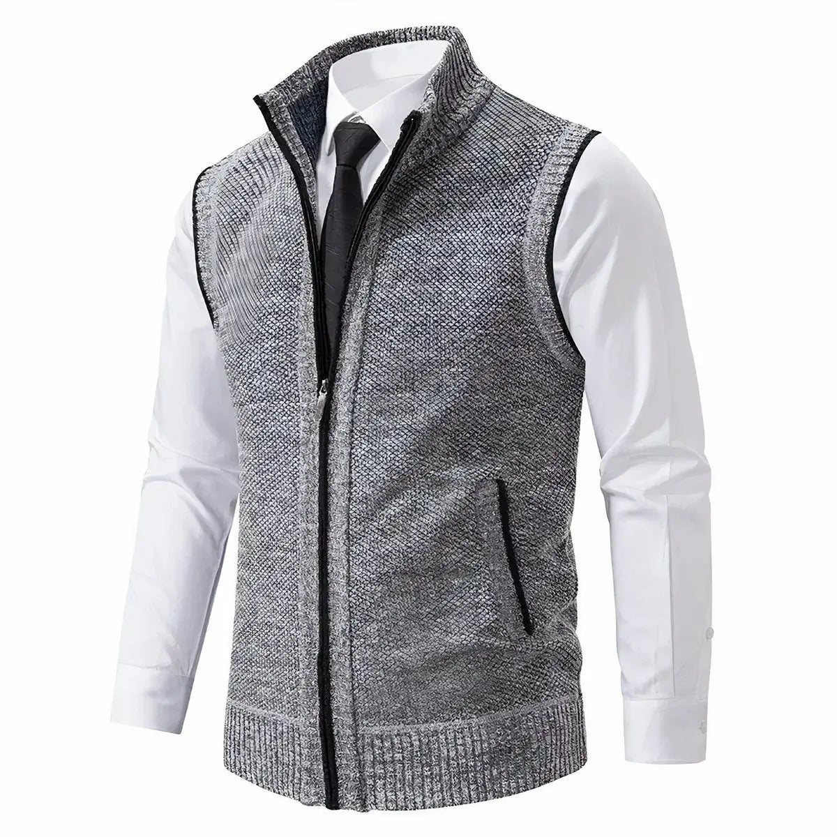 Men's Zip-Up Sleeveless Knit Mens Cardigan Sweater Vest