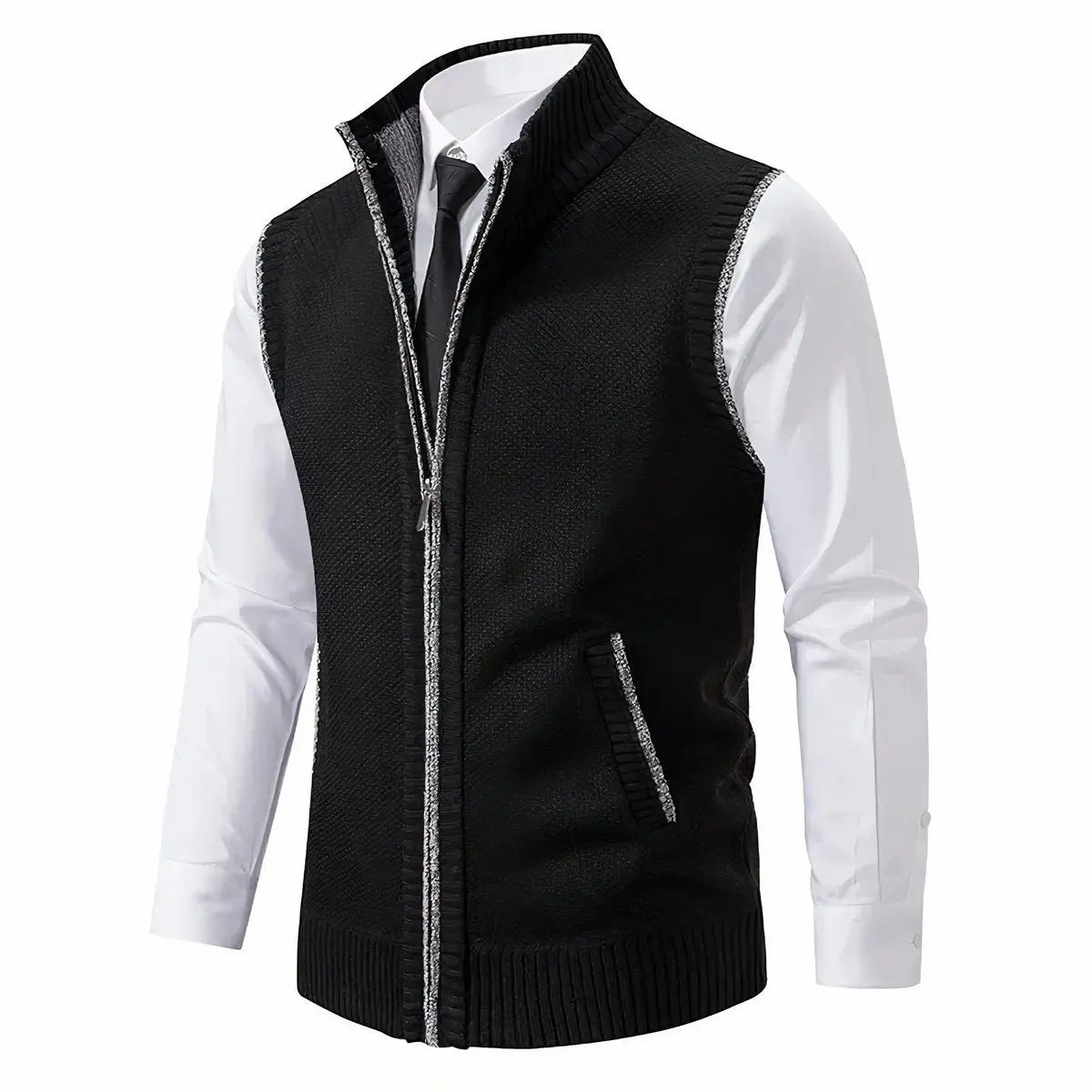 Men's Zip-Up Sleeveless Knit Mens Cardigan Sweater Vest