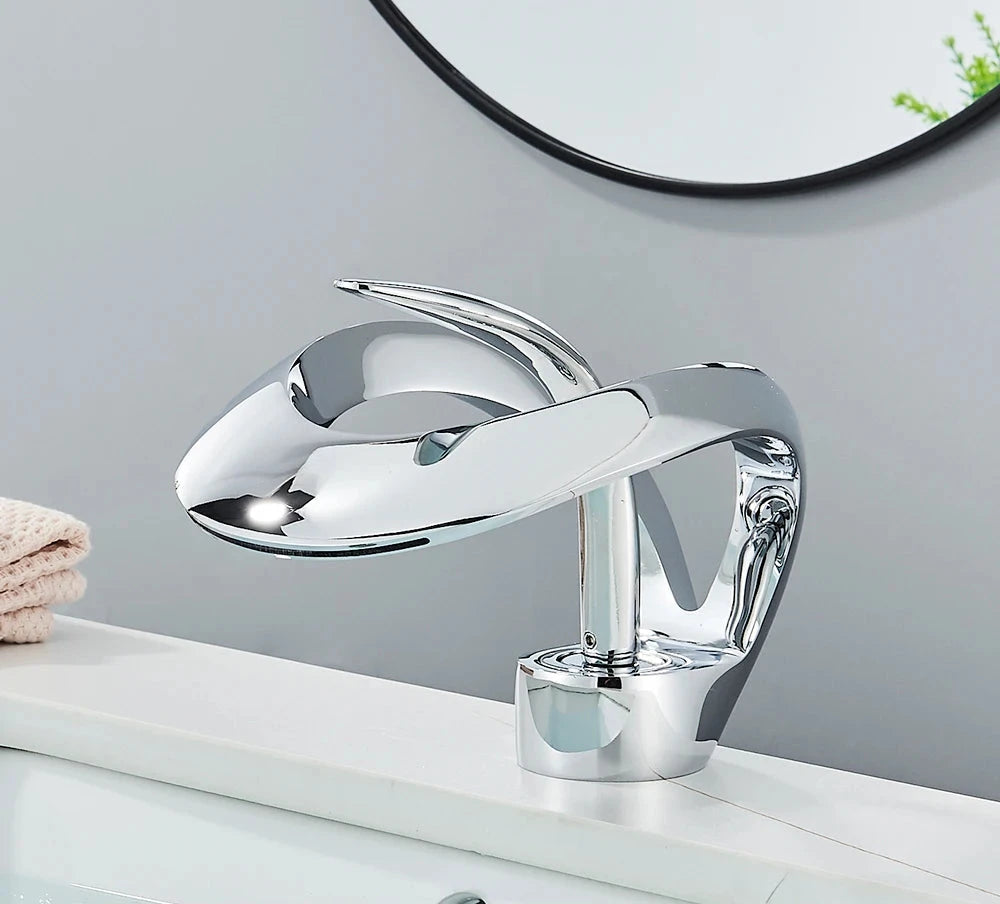 Minimalist Waterfall Spout Single Lever Bathroom Faucet Basin Mixer Tap