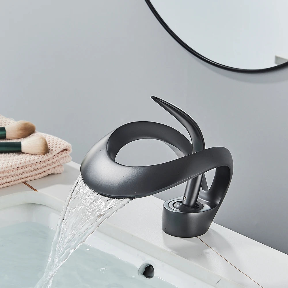 Minimalist Waterfall Spout Single Lever Bathroom Faucet Basin Mixer Tap