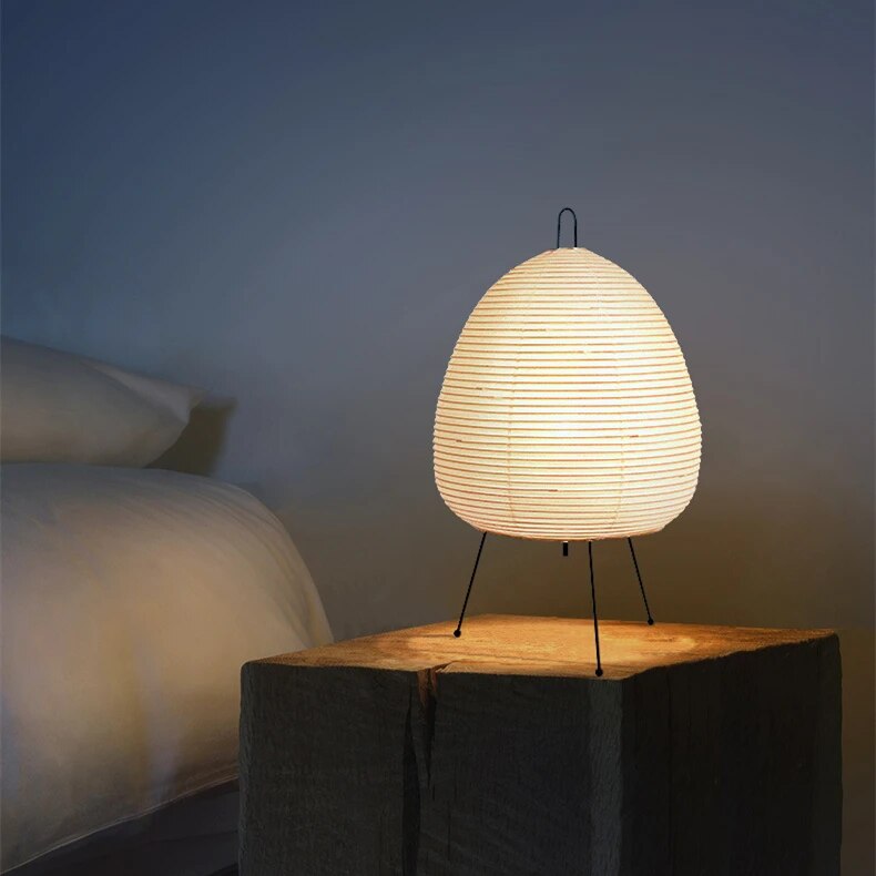Minimalist Zen Japanese Rice Paper Tripod Table Lamp with Ambient Lighting