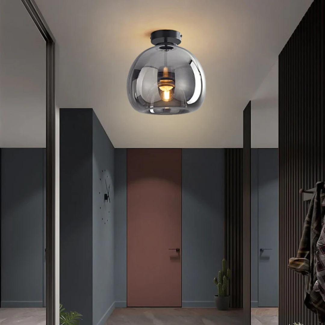 Round Metal Glass Shade Flush Mount Ceiling Light