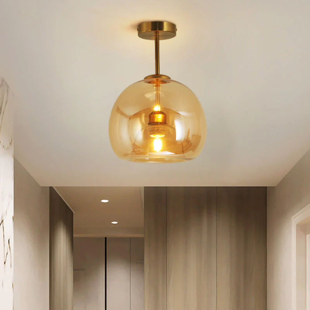 Round Metal Glass Shade Flush Mount Ceiling Light