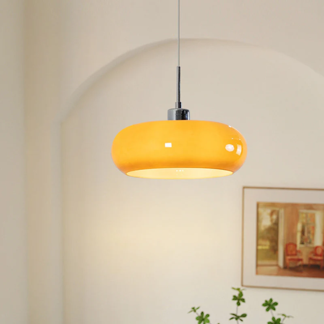 Modern Round Metal Glass Height Adjustable Pendant Light