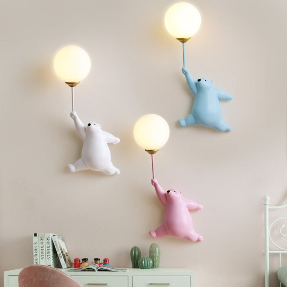 Modern Cute Bear Balloon Kids Wall Light