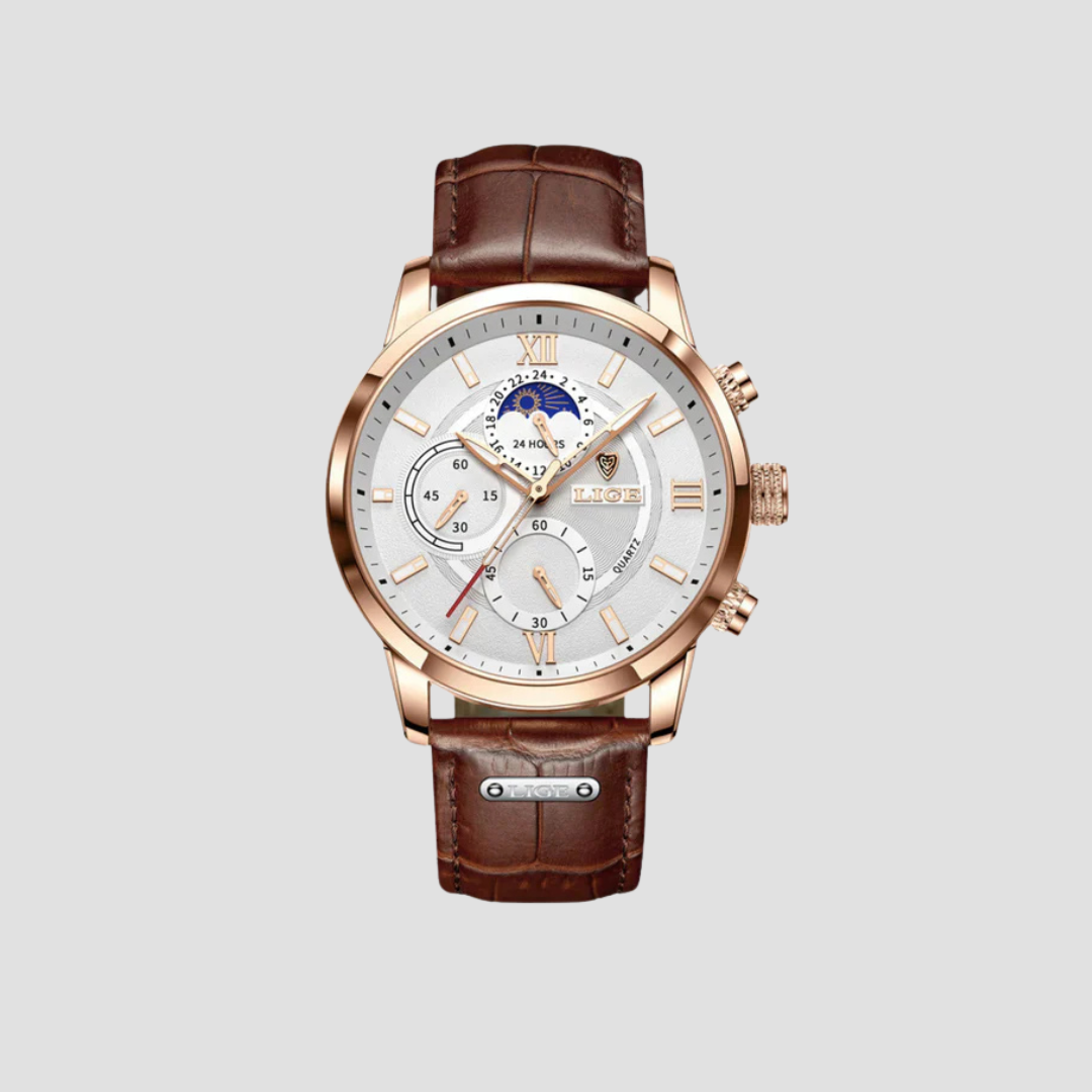 Classic Leather Strap Multi-Dial Quartz Men's Watch