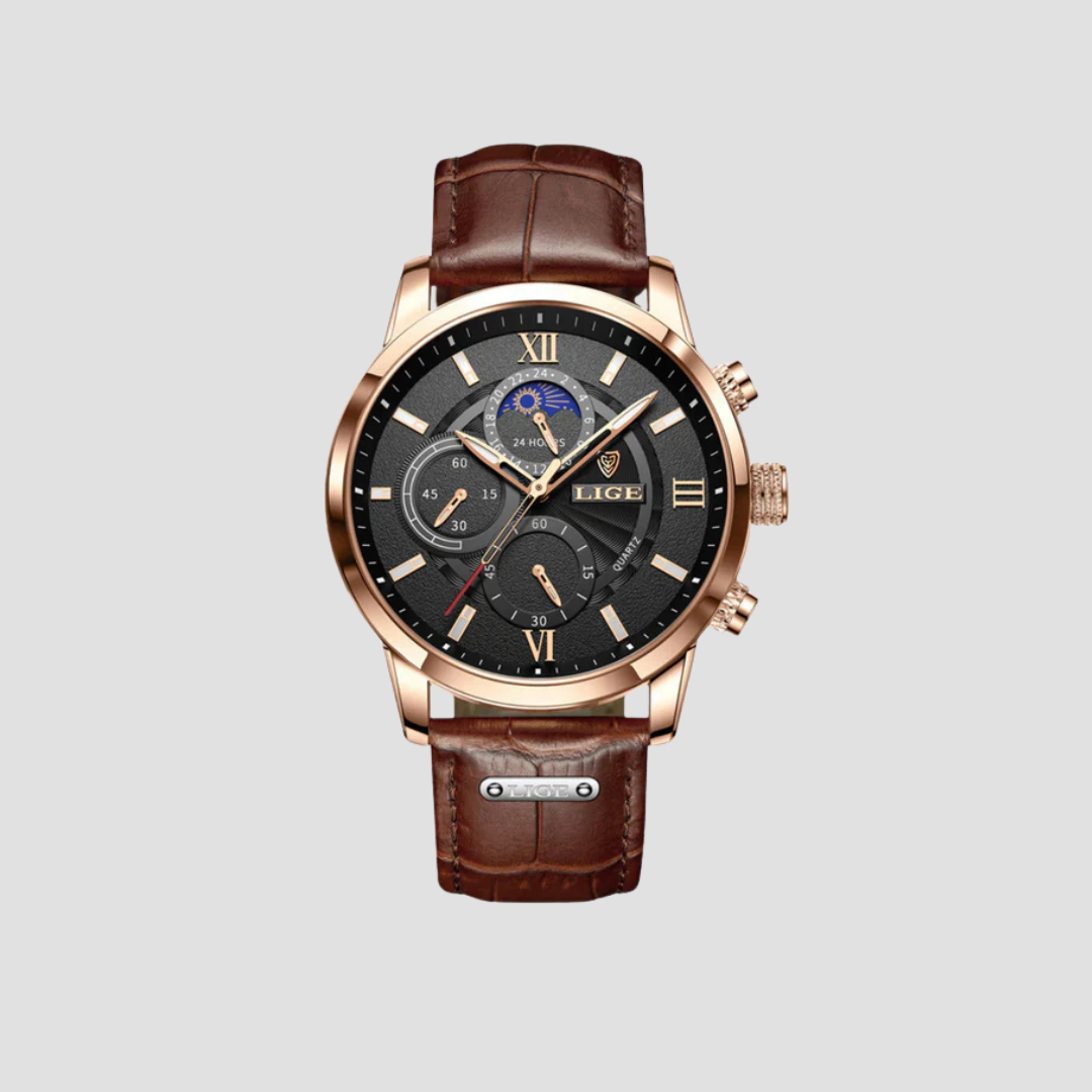 Classic Leather Strap Multi-Dial Quartz Men's Watch