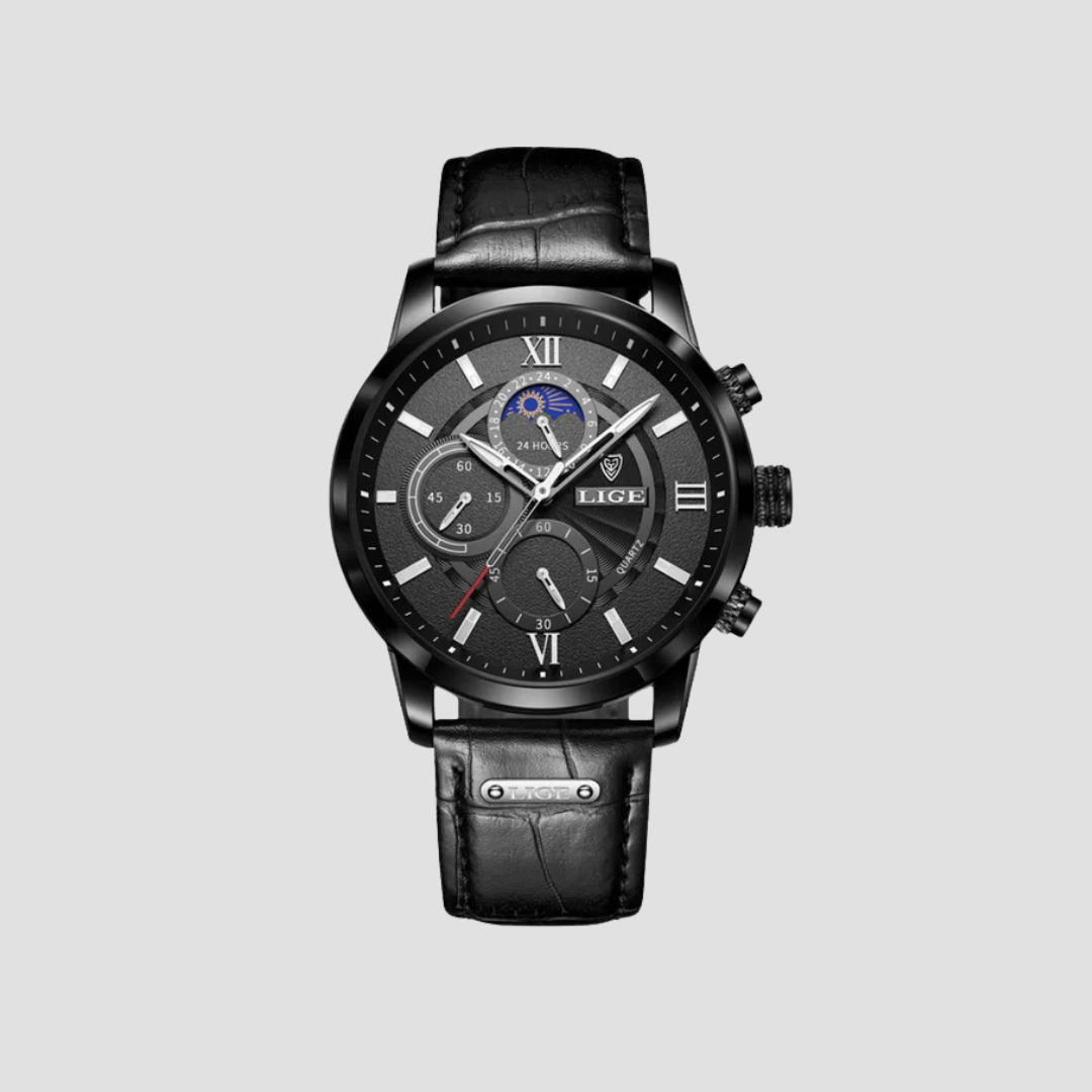 Classic Leather Strap Multi-Dial Quartz Men's Watch