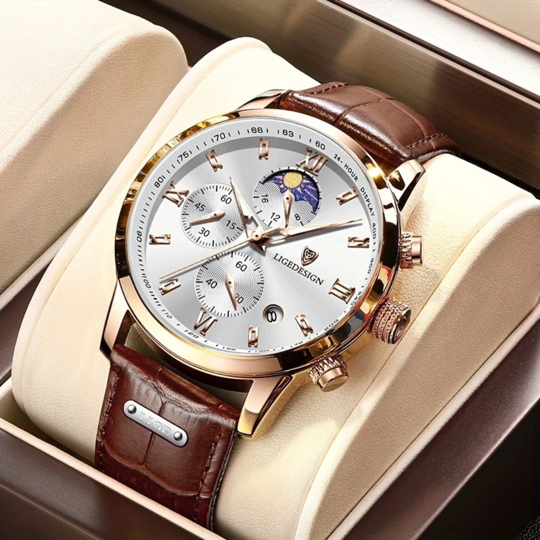 Classic Leather Strap Multi-Dial Quartz Men's Watch