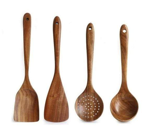Rustic Natural Wood Heat Resistant Kitchen Utensil Set