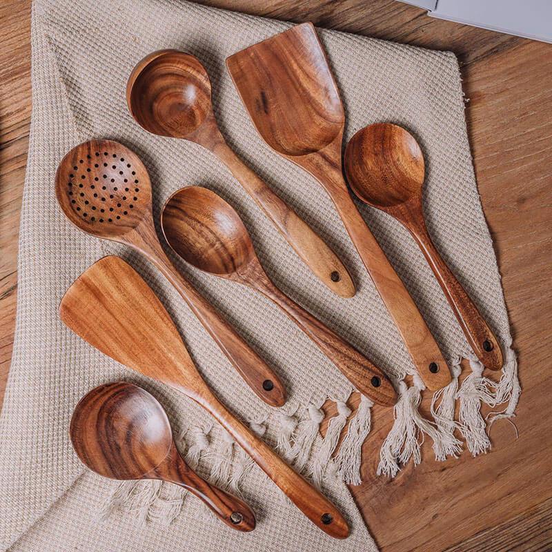 Rustic Natural Wood Heat Resistant Kitchen Utensil Set