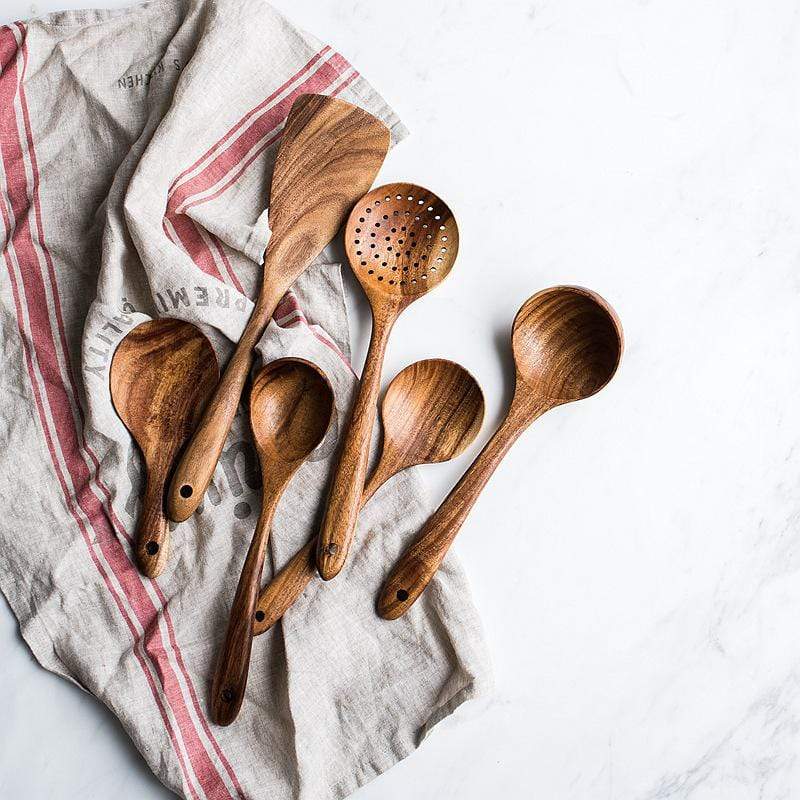 Rustic Natural Wood Heat Resistant Kitchen Utensil Set